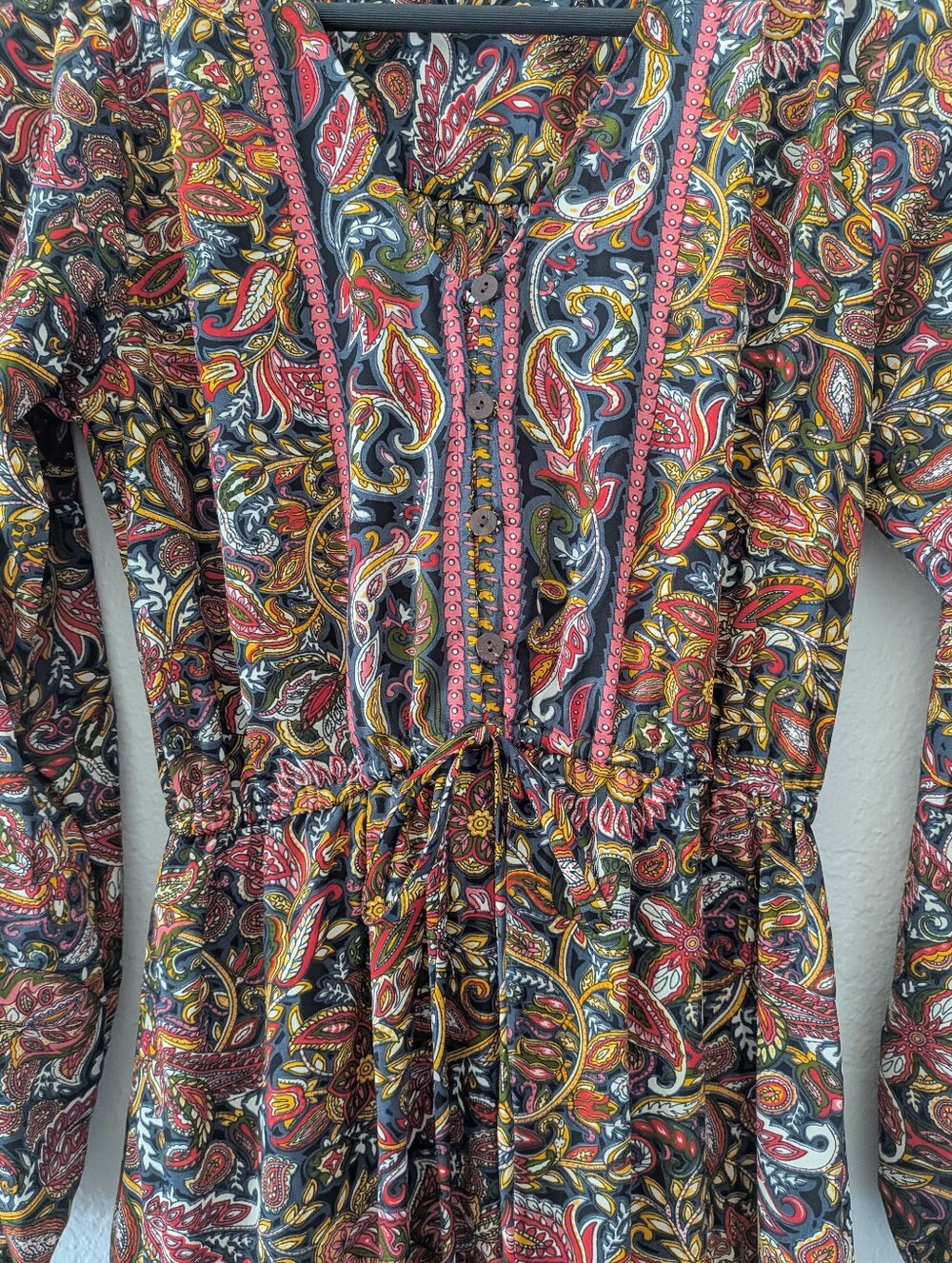 Boemo Anthropologie Boho Paisley Tiered Maxi Dress Long Sleeve Size S - Picture 4 of 10